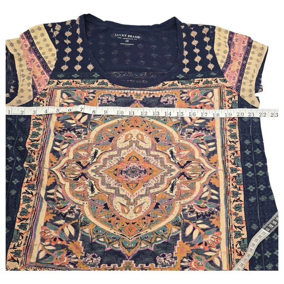 LUCKY BRAND Women's 1X Navy Blue Persian Carpet Rug Boho Lightweight Graphic Tee - Picture 14 of 15